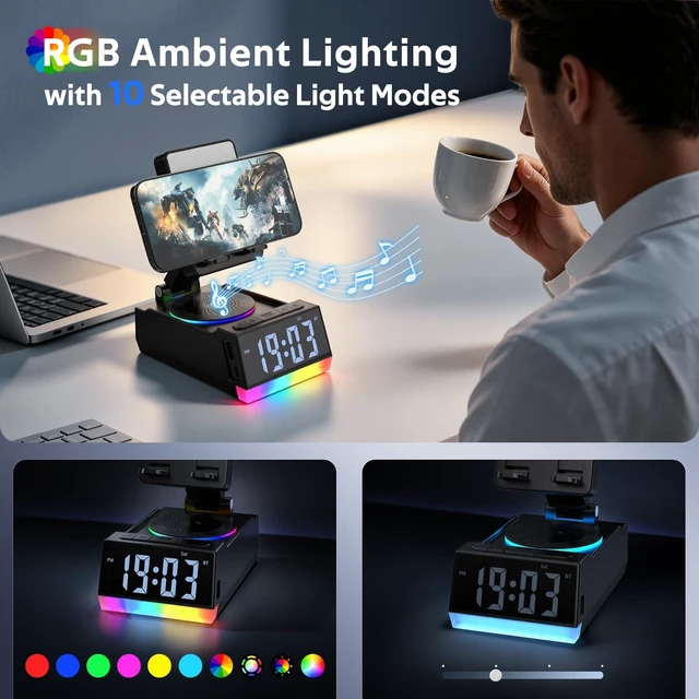 Alt view image 5 of 7 - Birthday Gifts for Men Women, 7-in-1 Portable Bluetooth Speakers with Cell Phone Stand, Unique Gifts for Him Dad Husband Boyfriend, Wireless Induction Speaker, 10 LED Light