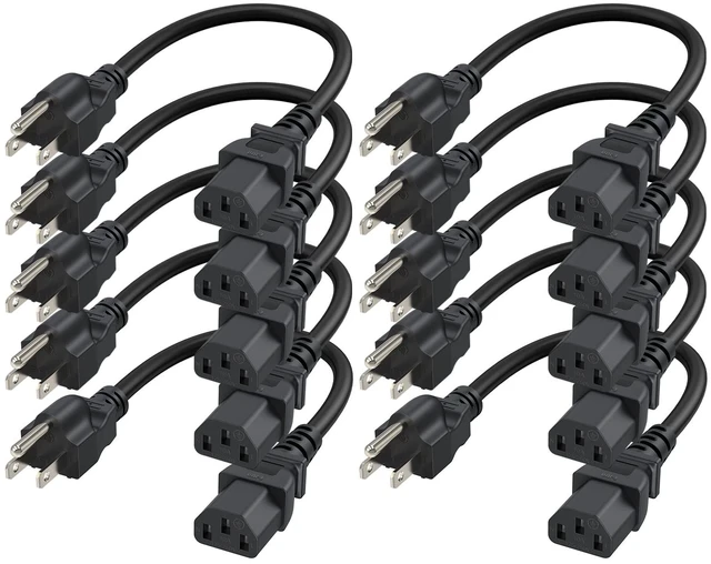 Main image of 10Pack 1FT 18AWG Power Cord for NEMA 5-15P to IEC320C13 Cable Universal Power Cable, 0.3m, Black