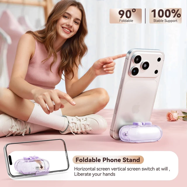 Alt view image 4 of 7 - for AirPods Pro 3 Case Cover 2025-Clear Purple with Bow Safety Lock, As Phone Stand,with Floral Key Chain & Clean Pen,Support Wireless,Two-Piece Design for Women Girly