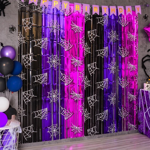 Main image of Wednesday Birthday Party Decorations, 2 Pack Tinsel Foil Fringe Curtains Wednesday Party Supplies, Black Purple Pink Gothic Photo Booth Prop, Monster Backdrop Streamer for Girl in Halloween Dark