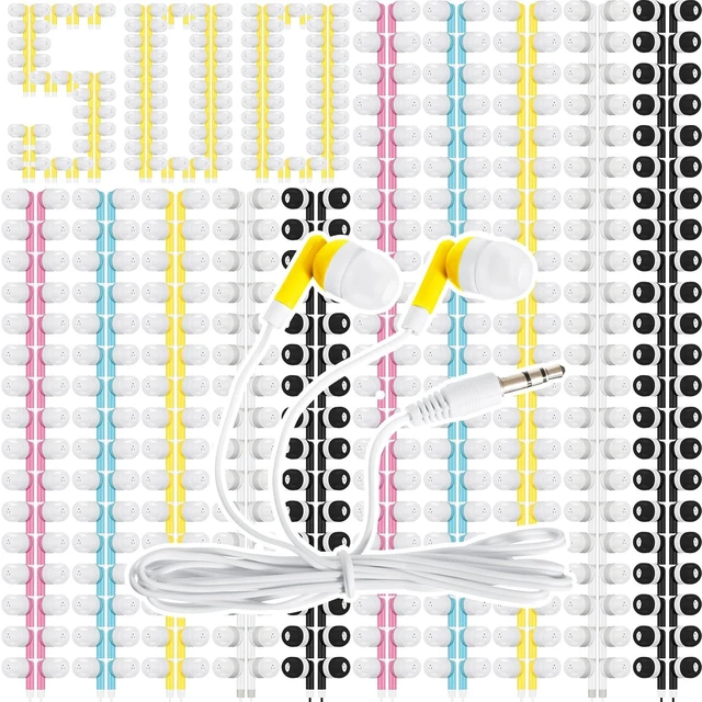 Main image of 500 Packs Wired Earbuds Bulk, Colorful Colorful Headphones, in Ear Ear Buds, Earphones with 3.5mm Jack, for Laptop Library Supplies, No Microphone