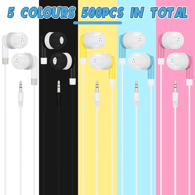 Alt view image 2 of 7 - 500 Packs Wired Earbuds Bulk, Colorful Colorful Headphones, in Ear Ear Buds, Earphones with 3.5mm Jack, for Laptop Library Supplies, No Microphone