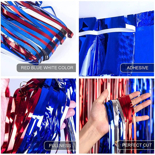 Alt view image 3 of 7 - 4th of July Decorations Red White Blue Foil Fringe Curtains, 5Pack Patriotic Photobooth Props, Party Backdrop, Fourth of July Streamers, USA Themed Labor Day, Veterans Day, Election Day Decor