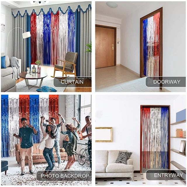 Alt view image 4 of 7 - 4th of July Decorations Red White Blue Foil Fringe Curtains, 5Pack Patriotic Photobooth Props, Party Backdrop, Fourth of July Streamers, USA Themed Labor Day, Veterans Day, Election Day Decor