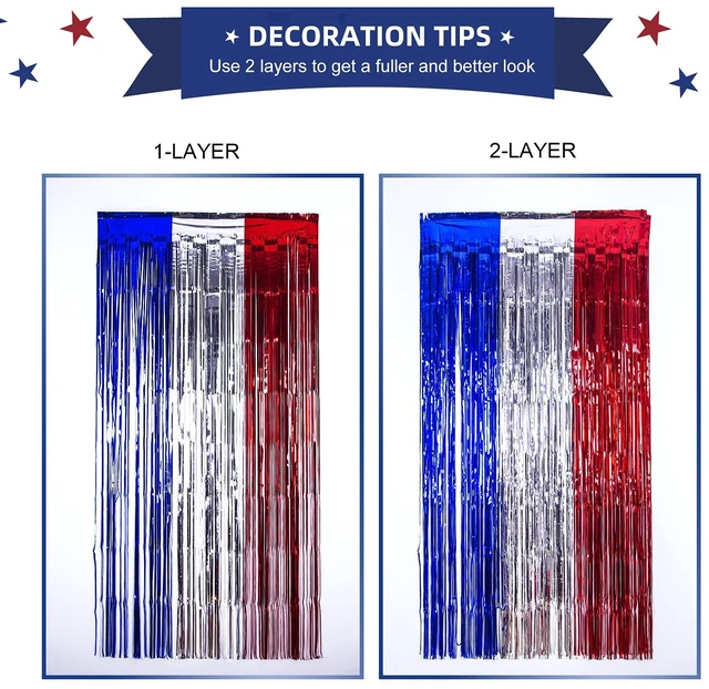Alt view image 7 of 7 - 4th of July Decorations Red White Blue Foil Fringe Curtains, 5Pack Patriotic Photobooth Props, Party Backdrop, Fourth of July Streamers, USA Themed Labor Day, Veterans Day, Election Day Decor