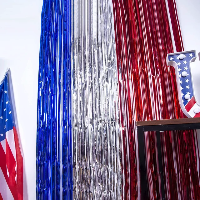 Alt view image 6 of 7 - 4th of July Decorations Red White Blue Foil Fringe Curtains, 5Pack Patriotic Photobooth Props, Party Backdrop, Fourth of July Streamers, USA Themed Labor Day, Veterans Day, Election Day Decor