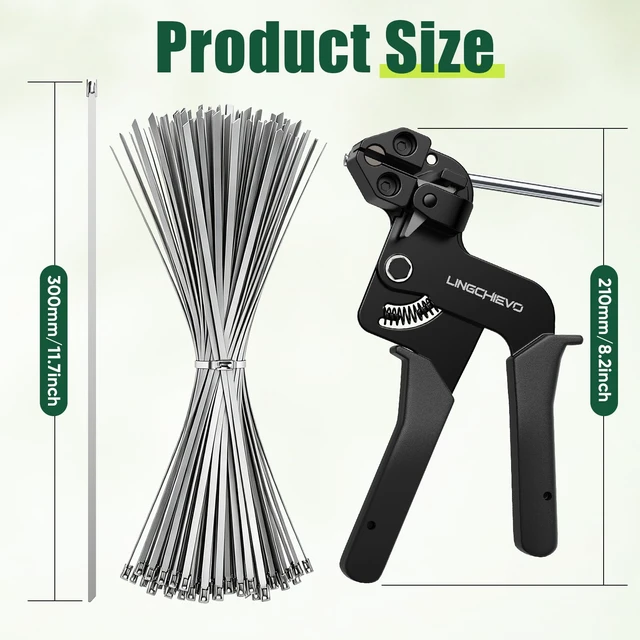 Alt view image 2 of 7 - Metal Zip Tie Gun with 100 PCS 11.8inch Stainless Steel Zip Ties Cable Ties Heavy Duty Zip Tie Tool for Fastening and Cutting, Chain Link Fence Parts for Fence Exhaust Pipe Outdoor