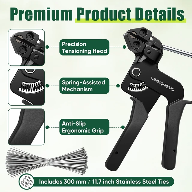 Alt view image 3 of 7 - Metal Zip Tie Gun with 100 PCS 11.8inch Stainless Steel Zip Ties Cable Ties Heavy Duty Zip Tie Tool for Fastening and Cutting, Chain Link Fence Parts for Fence Exhaust Pipe Outdoor