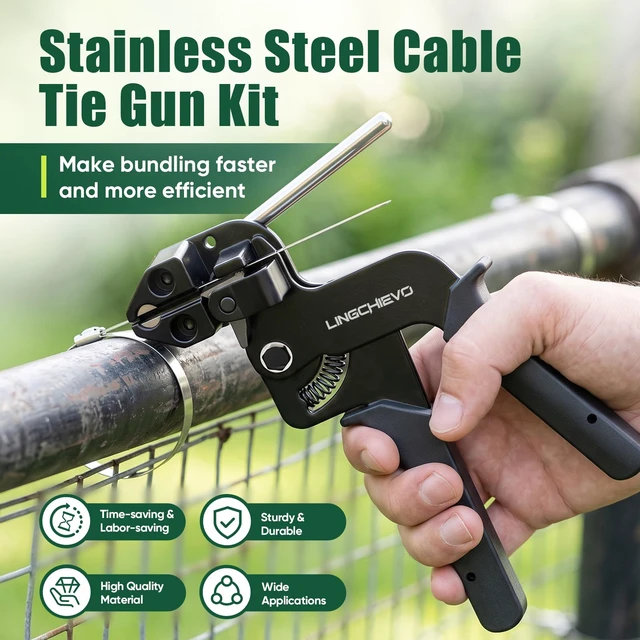 Alt view image 4 of 7 - Metal Zip Tie Gun with 100 PCS 11.8inch Stainless Steel Zip Ties Cable Ties Heavy Duty Zip Tie Tool for Fastening and Cutting, Chain Link Fence Parts for Fence Exhaust Pipe Outdoor