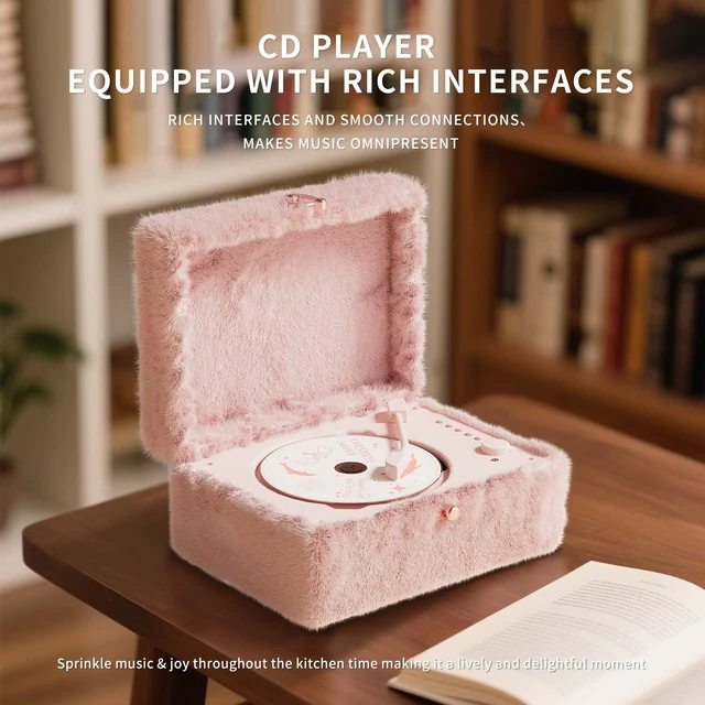 Alt view image 4 of 7 - Plush Fuzzy Pink CD Player with Bluetooth, Remote Control