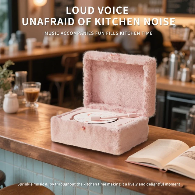 Alt view image 5 of 7 - Plush Fuzzy Pink CD Player with Bluetooth, Remote Control