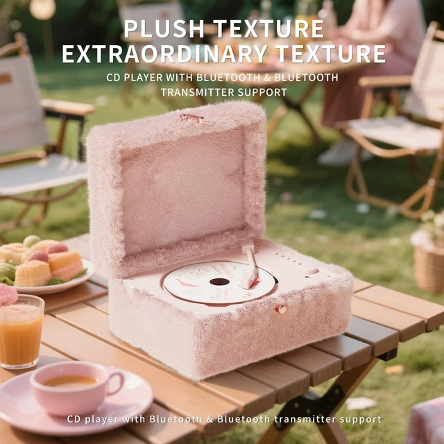 Alt view image 6 of 7 - Plush Fuzzy Pink CD Player with Bluetooth, Remote Control