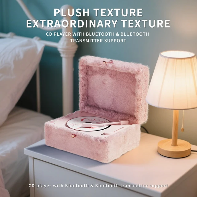 Alt view image 7 of 7 - Plush Fuzzy Pink CD Player with Bluetooth, Remote Control