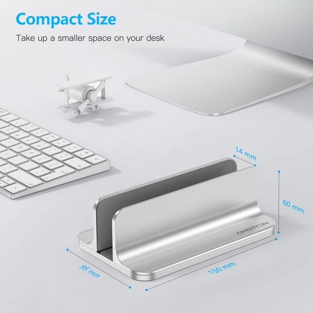 Alt view image 3 of 7 - Vertical Laptop Stand Holder, Adjustable Dock for MacBook, Silver Aluminum Stand for MacBook Stand, Fits Chromebook & Gaming Laptops up to 17.3 in, Office Desk Organization, Space-Saving
