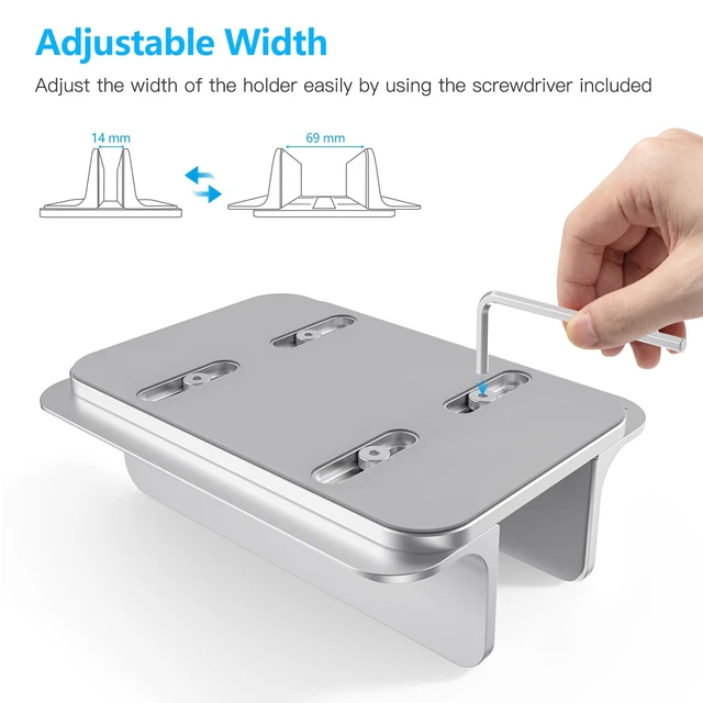 Alt view image 6 of 7 - Vertical Laptop Stand Holder, Adjustable Dock for MacBook, Silver Aluminum Stand for MacBook Stand, Fits Chromebook & Gaming Laptops up to 17.3 in, Office Desk Organization, Space-Saving
