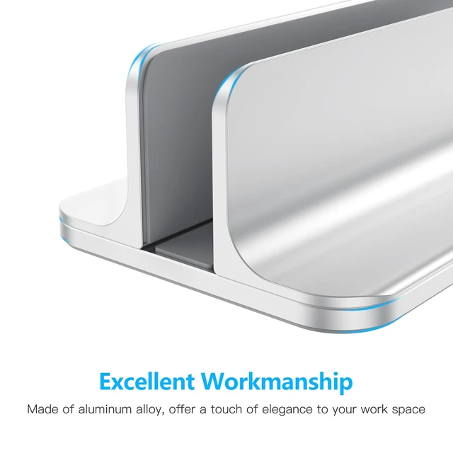Alt view image 7 of 7 - Vertical Laptop Stand Holder, Adjustable Dock for MacBook, Silver Aluminum Stand for MacBook Stand, Fits Chromebook & Gaming Laptops up to 17.3 in, Office Desk Organization, Space-Saving