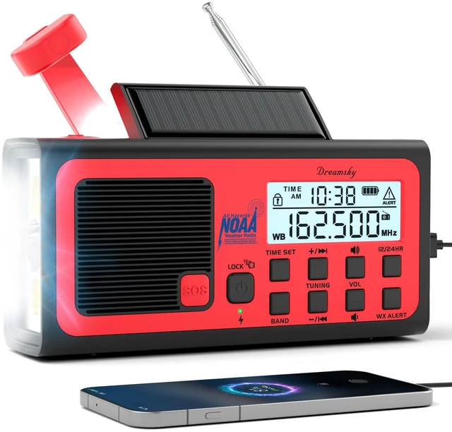 Main image of Emergency Radio NOAA Weather Alert with Hand Crank Radio Portable AM FM SW, 18500mWh Rechargeable Battery Operated, Solar Powered, SOS Alarm, Flashlight, Reading Lamp, USB Port