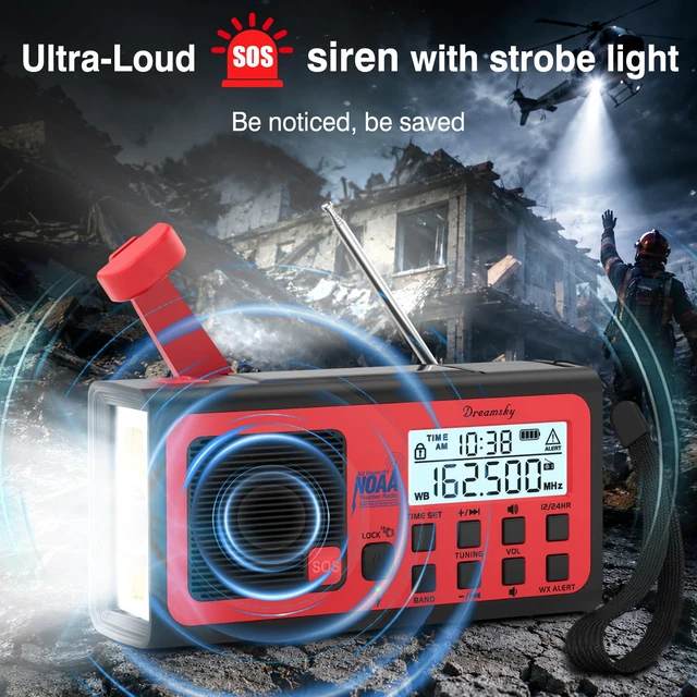 Alt view image 3 of 7 - Emergency Radio NOAA Weather Alert with Hand Crank Radio Portable AM FM SW, 18500mWh Rechargeable Battery Operated, Solar Powered, SOS Alarm, Flashlight, Reading Lamp, USB Port