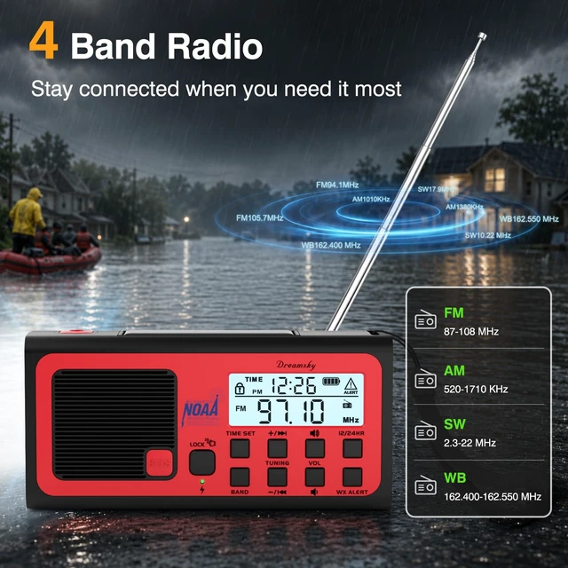 Alt view image 5 of 7 - Emergency Radio NOAA Weather Alert with Hand Crank Radio Portable AM FM SW, 18500mWh Rechargeable Battery Operated, Solar Powered, SOS Alarm, Flashlight, Reading Lamp, USB Port