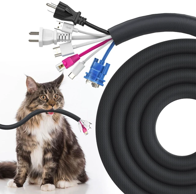 Main image of Dog and Cat Cord Protector 10ft - 1inch, Flexible Cable Sleeve for Easy Cord Management, Protects Cables from Pets Chewing, Ideal for USB, Power, Audio and Video Cords - Black