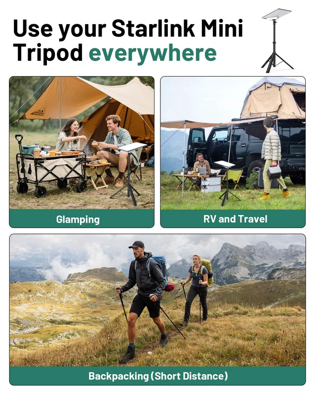 Alt view image 7 of 7 - Starlink Mini Aluminum Tripod Mount for All Starlink Mini Models Portable 360° Adjustable Height Starlink Mini Tripod Stand with Aluminum Tripod Adapter and Stakes for RV, Camping, Outdoor
