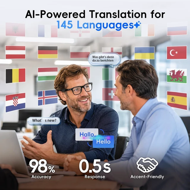 Alt view image 2 of 7 - AI Glasses, Smart Glasses Powered by ChatGPT, Real-Time AI Translation Photochromic lens, AI translation in 145 languages, Handsfree calls, Immersive audio, Holds AI conversations