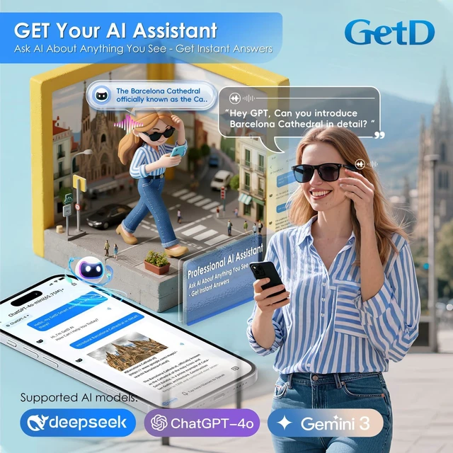Alt view image 3 of 7 - AI Glasses, Smart Glasses Powered by ChatGPT, Real-Time AI Translation Photochromic lens, AI translation in 145 languages, Handsfree calls, Immersive audio, Holds AI conversations