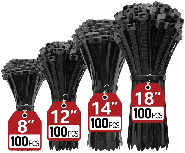 Main image of Zip Ties Assorted Sizes(8", 12", 14", 18")- 400 Pack, Zip Ties Heavy Duty with 120 lb Tensile Strength, Black Cable Ties, Wire ties