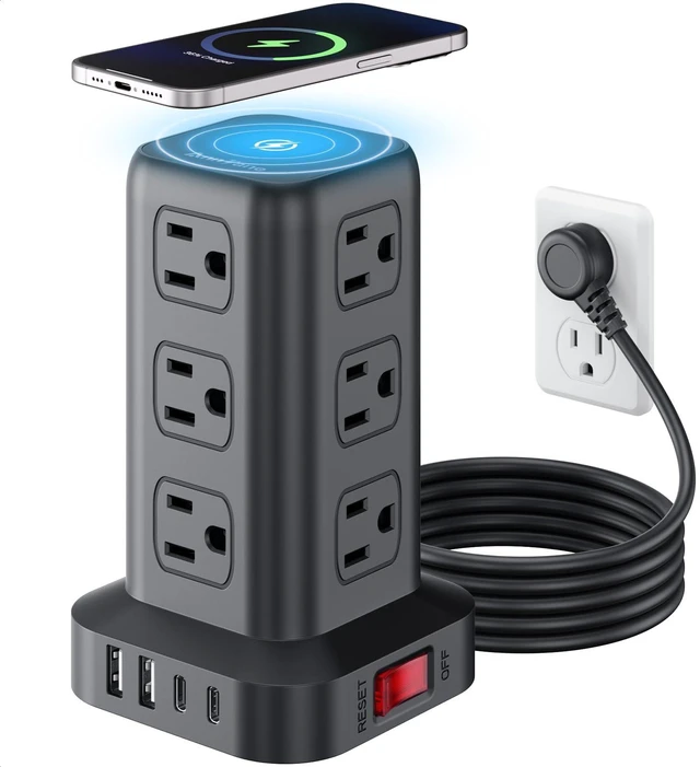 Main image of Surge Protector Power Strip 6.5 FT Cord, Power Strip Tower with 4 USB Ports (1USB C), Extension Cord with 12 AC Multiple Outlets, Home Office Supplies Desk Accessories, Dorm Room Essentials
