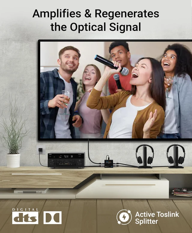 Alt view image 5 of 7 - Digital Optical Audio Splitter (1x5 Active Toslink Splitter) Powered Digital Optical Splitter 1 In 5 Out (LPCM2.0, Dolby Digital, DTS 5.1) for Home Theatre, DVD, TV, Receiver, Sound Bar