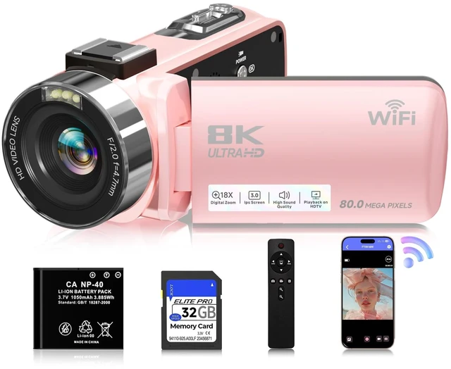 Main image of 8K 80MP Video Camera Camcorder, Pink WiFi Vlogging Camera for YouTube