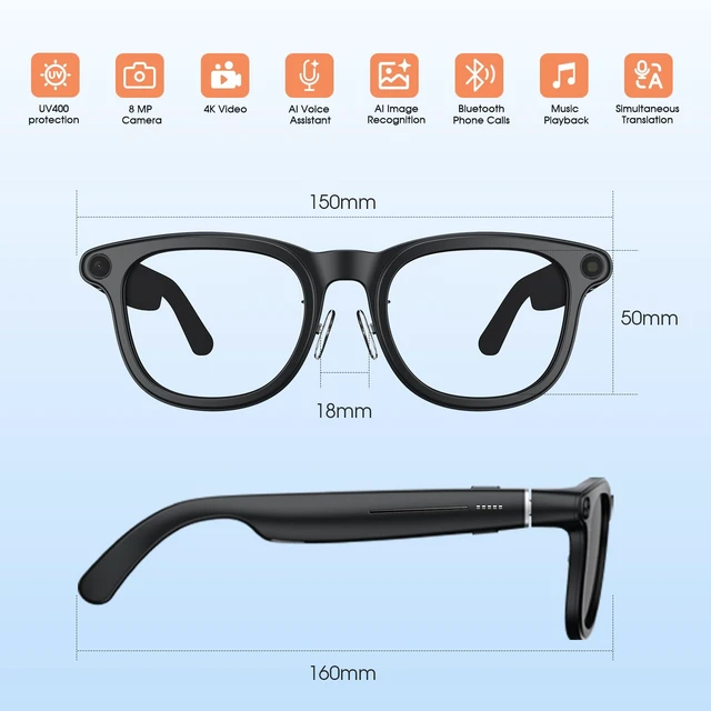 Alt view image 2 of 7 - AI Camera Smart Glasses, 4K Video Sunglasses with 3600mAh Charging Case Bluetooth glasses with photochromic sunglasses lenses and EIS stabilization for cycling, travel, work and outdoor adventures