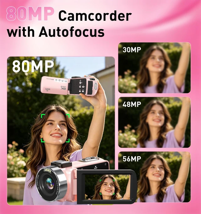 Alt view image 3 of 7 - 8K 80MP Video Camera Camcorder, Pink WiFi Vlogging Camera for YouTube