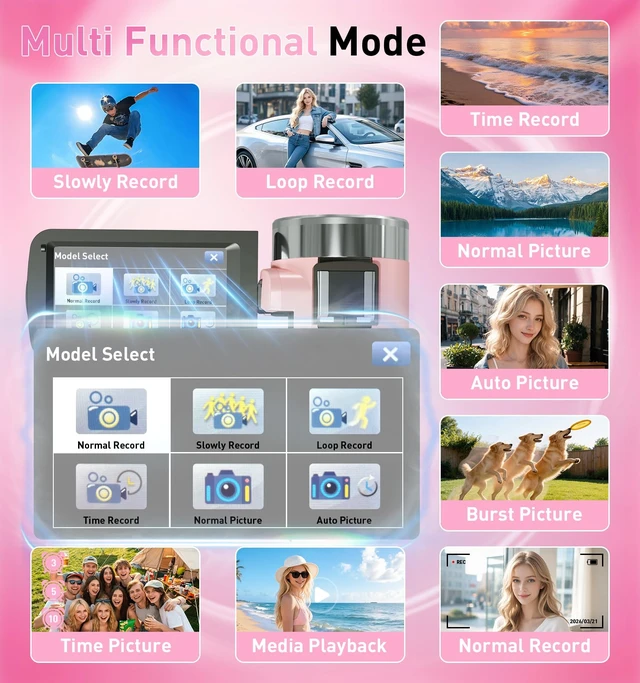 Alt view image 5 of 7 - 8K 80MP Video Camera Camcorder, Pink WiFi Vlogging Camera for YouTube