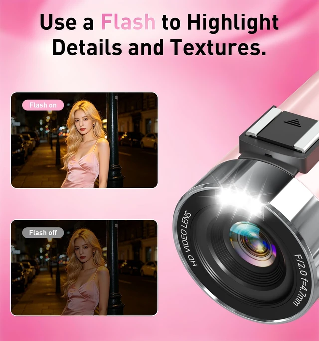 Alt view image 7 of 7 - 8K 80MP Video Camera Camcorder, Pink WiFi Vlogging Camera for YouTube