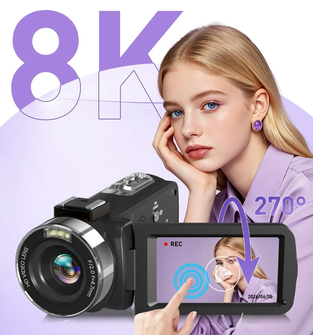 Alt view image 2 of 7 - Video Camera Camcorder, 8K 80MP AutoFocus WiFi Vlogging Camera for YouTube