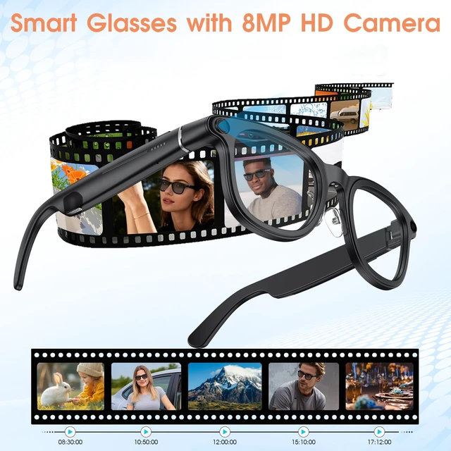 Alt view image 7 of 7 - AI Camera Smart Glasses, 4K Video Sunglasses with 3600mAh Charging Case Bluetooth glasses with photochromic sunglasses lenses and EIS stabilization for cycling, travel, work and outdoor adventures