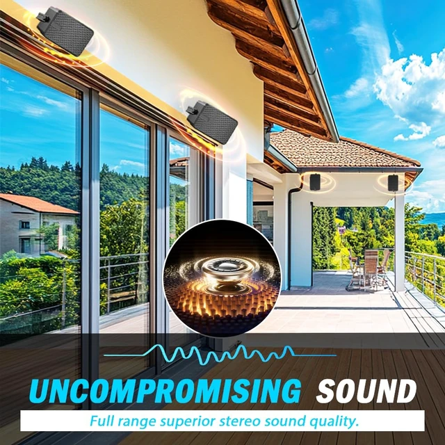 Alt view image 2 of 7 - Bluetooth Outdoor Speaker / 400W Stereo Channe/Active Passive Wall Mount Speaker/with Bluetooth and an AUX Input/Wireless Sync Sound System for Porch, Patio, Garage, Gazebo, Pool