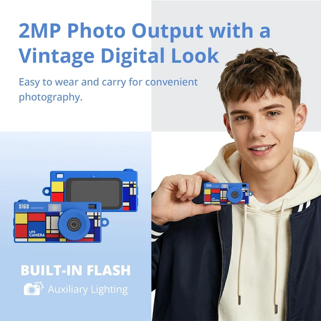 Alt view image 5 of 7 - Mini Keychain Digital Camera, 16GB Card, Y2K Retro Tiny Camera 1440P Video, 2MP Photos, 1.47-Inch IPS Screen, Built-In Flash, Filters, Pocket Size for Kids, Teens, Travel and Vlogging
