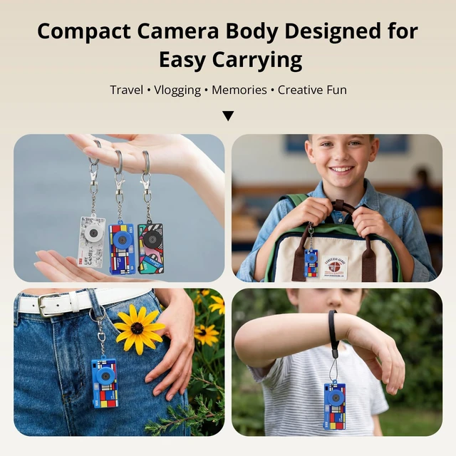 Alt view image 7 of 7 - Mini Keychain Digital Camera, 16GB Card, Y2K Retro Tiny Camera 1440P Video, 2MP Photos, 1.47-Inch IPS Screen, Built-In Flash, Filters, Pocket Size for Kids, Teens, Travel and Vlogging