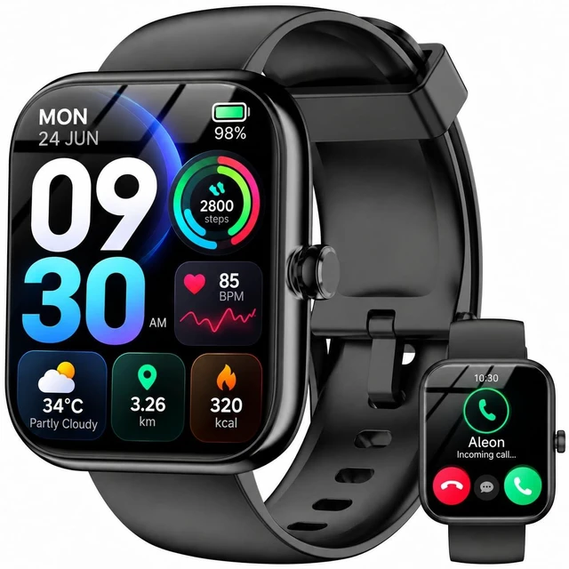Main image of Smart Watch with Alexa Built-in, 1.83" HD Touchscreen Fitness Tracker, Bluetooth Notifications, IP68 Waterproof, 120+ Sport Modes, 24/7 Heart Rate & Sleep Monitor for iPhone Android iOS (Black)