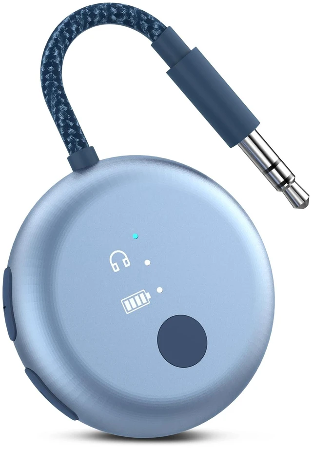 Main image of SoundJet R1 - Airplane Bluetooth Adapter for AirPods, 25H Qualcomm aptX Adaptive & HD, dual-headphone pairing, 25-hour battery, USB-C charging, and single/dual airline plugs