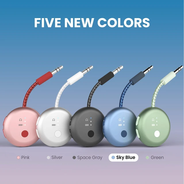 Alt view image 5 of 7 - SoundJet R1 - Airplane Bluetooth Adapter for AirPods, 25H Qualcomm aptX Adaptive & HD, dual-headphone pairing, 25-hour battery, USB-C charging, and single/dual airline plugs