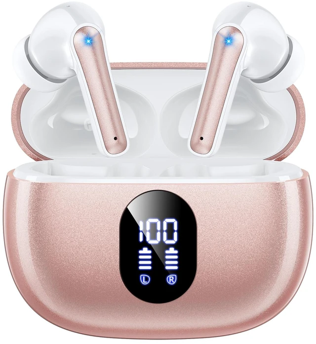 Main image of Wireless Earbuds, Hi-Fi Deep Bass Ear Buds, 48H Playtime In-Ear Headphones 2 Mics for Clear Calls, LED Display, IPX7 Waterproof, Touch Control, Lightweight Bluetooth Earphones for iPhone/TV Rose Pink