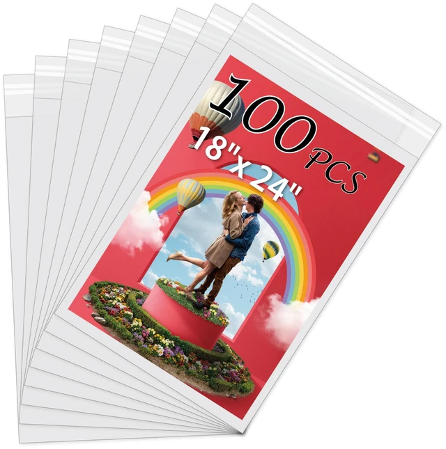 Main image of 100 Pack Acid-Free Crystal Clear Sleeves Storage Bags for 18x24 Art Prints Pictures, Photos, Frame Mats (Bag Size: 18 1/2" x24 2/5")