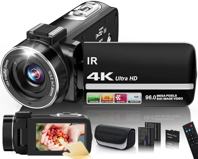 Main image of 4K Video Camera Camcorder 96MP Vlogging Camera for YouTube and Beginners 3.0" 270° Touch Screen,Night Vision,18x Digital Zoom,Remote Control,32GB Card & 2 Batteries,Creator Combo for Beginners Teens