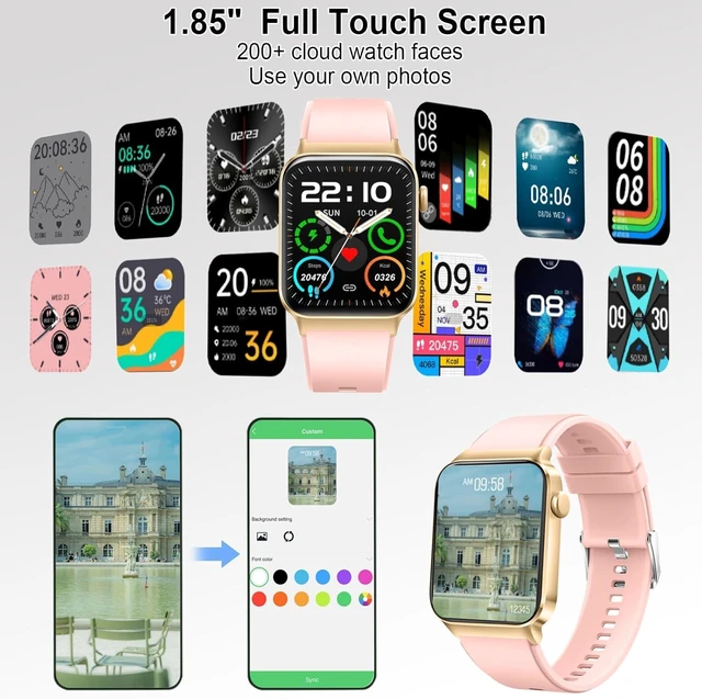 Alt view image 7 of 7 - Smart Watch for Men Women, 1.85"Smartwatch with Answer/Make Call Watches Fitness Tracker with 100+ Sport Modes, IP68 Waterproof, Heart Rate/Sleep Monitor/Pedometer, Activity Tracker for Android iOS