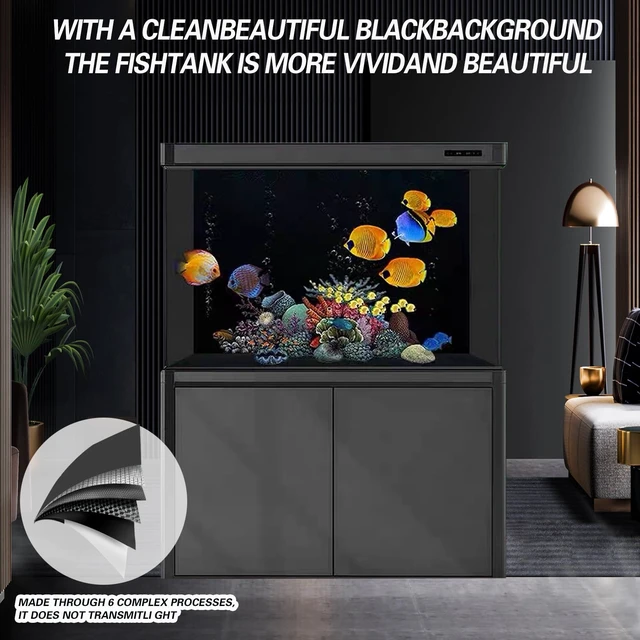 Alt view image 2 of 6 - Black Aquarium Background Film, Static Cling PVC, 23.6" H × 78.7" W Glue-Free Static Cling Easy to Apply No Residue Blocks Rear Light Makes Fish Colors Stand Out Reusable