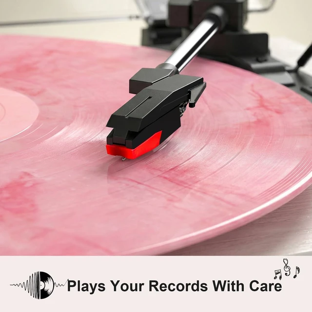 Alt view image 4 of 7 - Vinyl Record Player with External Speakers, 3 Speed Vintage Belt Drive Turntable Record Player with Stereo Speakers RCA Audio Out and Aux-in, White Wood