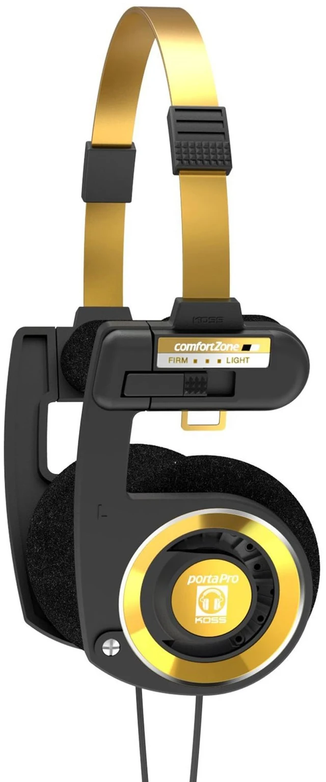 Main image of Porta Pro Limited Edition Retro Style On-Ear Headphones, Black Gold In-Line Microphone, Volume Control and Touch Remote, Includes Hard Carry Case, Wired 3.5mm Plug